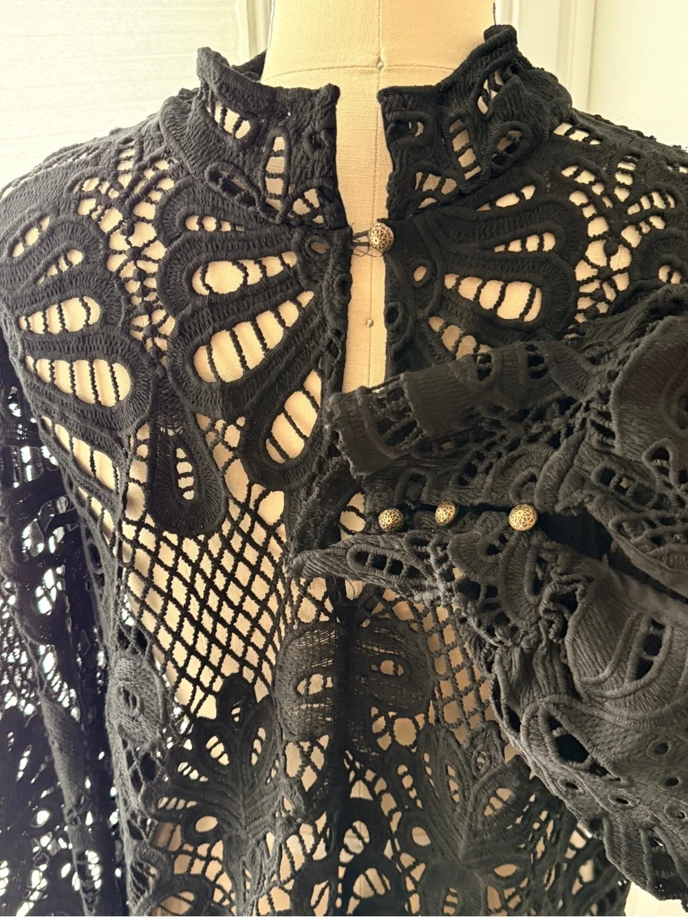 Anthropologie Black Crochet Lace Keyhole Blouse